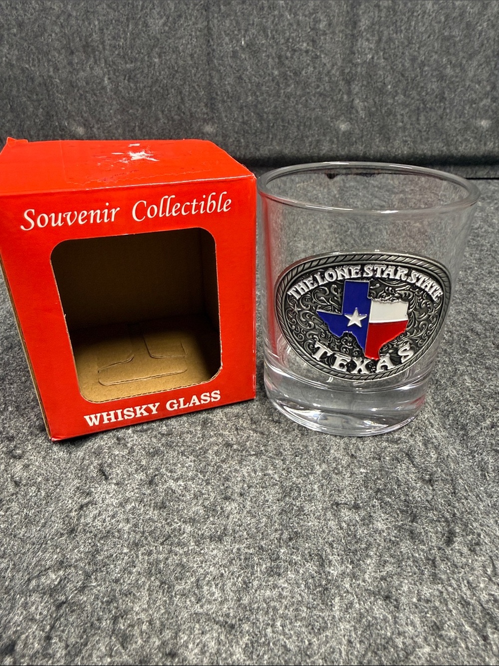 Texas Lone Star Souvenir Whisky Glass - Clear with Red/Blue/White Emblem
